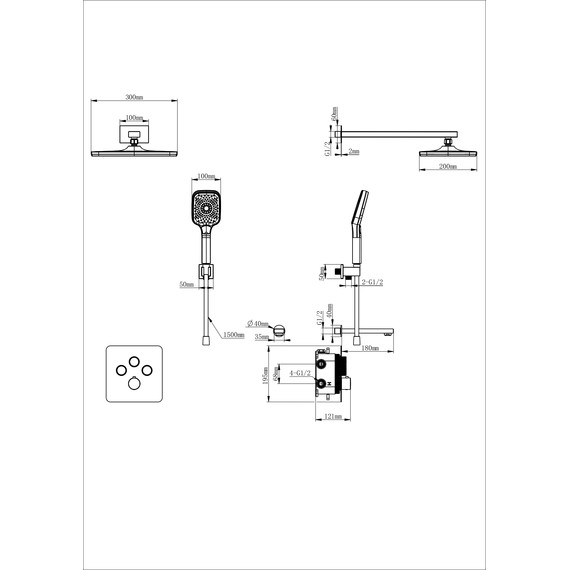 Душевая система для ванны с термостатом Wonzon & Woghand WW-B4005-BG, золото брашированное фото 2