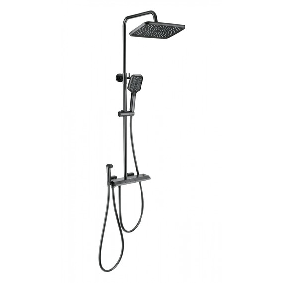 Душевая стойка с термостатом и гигиеническим душем Wonzon & Woghand Muse WW-B4132-A-BGG, тёмный графит брашированный фото 