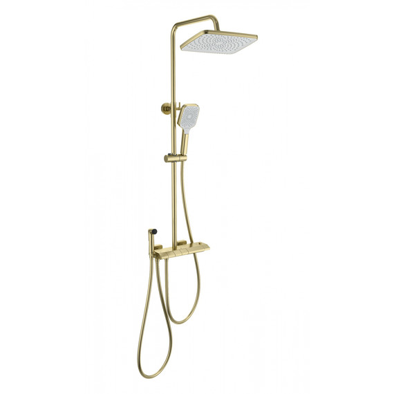 Душевая стойка с термостатом и гигиеническим душем Wonzon & Woghand Muse WW-B4132-A-BG, золото брашированное фото 