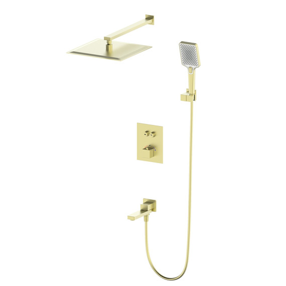 Душевая система для ванны с термостатом Wonzon & Woghand WW-88929003-BG, золото брашированное фото 