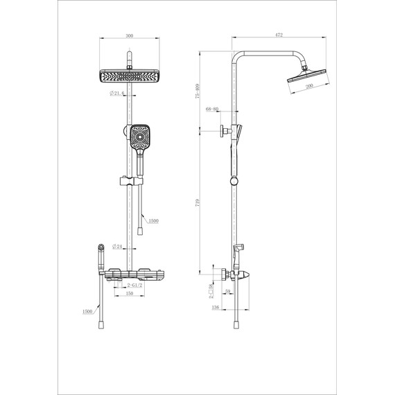 Душевая стойка с термостатом и гигиеническим душем Wonzon & Woghand Muse WW-B4132-A-CR фото 2