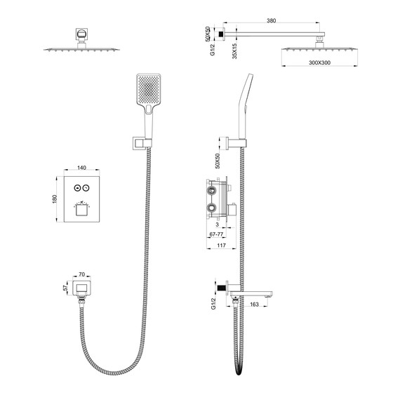 Душевая система для ванны с термостатом Wonzon & Woghand WW-88929003-BN, никель брашированный фото 2