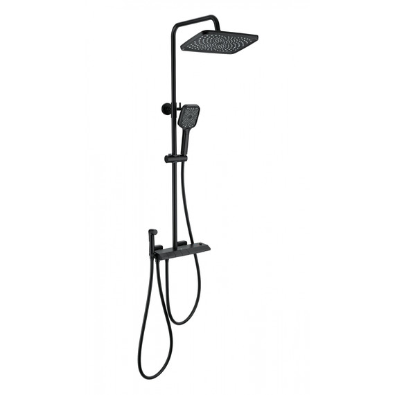 Душевая стойка с термостатом и гигиеническим душем Wonzon & Woghand Muse WW-B4132-A-MB, чёрный матовый фото 