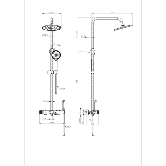 Душевая стойка с термостатом и гигиеническим душем Wonzon & Woghand WW-B3097-A-MB, чёрный матовый фото 2