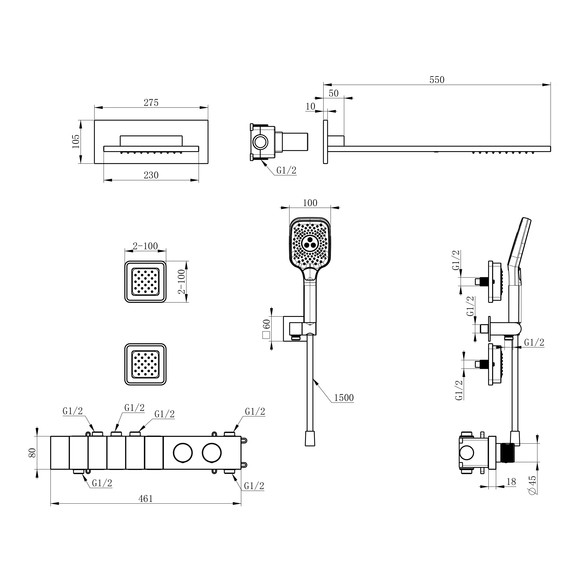Душевая система для душа с термостатом Wonzon & Woghand WW-D4538-A-BG, золото брашированное фото 2