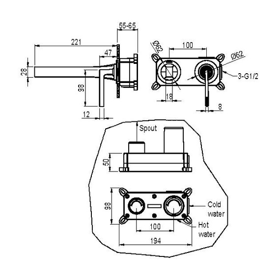 Смеситель для раковины настенный Boheme Duo 165-MG (со скрытой частью) золото матовое фото 2