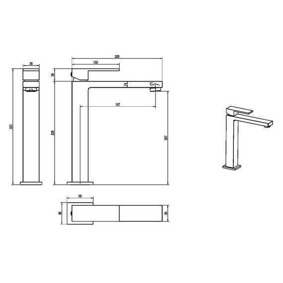Смеситель для раковины высокий Boheme Qubic 472-BRB, брашированная бронза фото 6