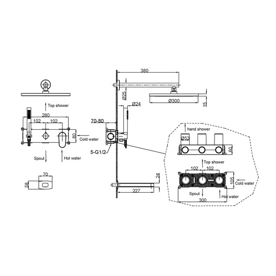 Душевая система для ванны Boheme Spectre 454-2-MG (со скрытой частью) золото матовое фото 2