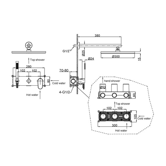 Душевая система для душа Boheme Spectre 454-MG (со скрытой частью) золото матовое фото 2