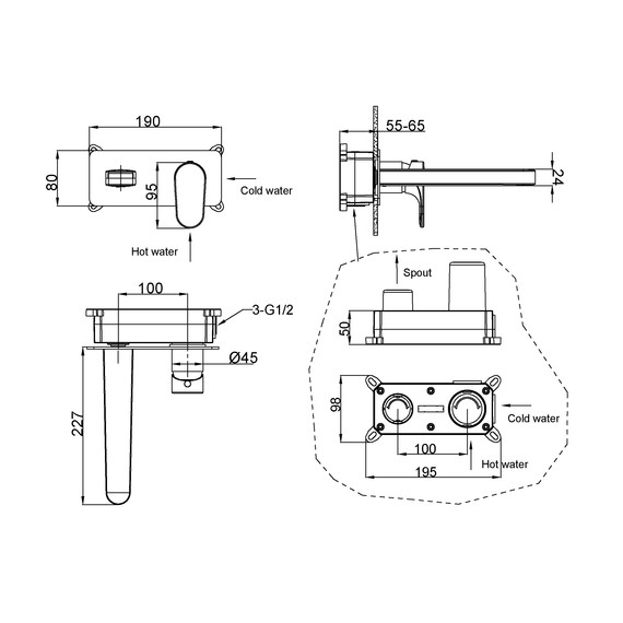 Смеситель для раковины настенный Boheme Spectre 455-MG (со скрытой частью) золото матовое фото 4