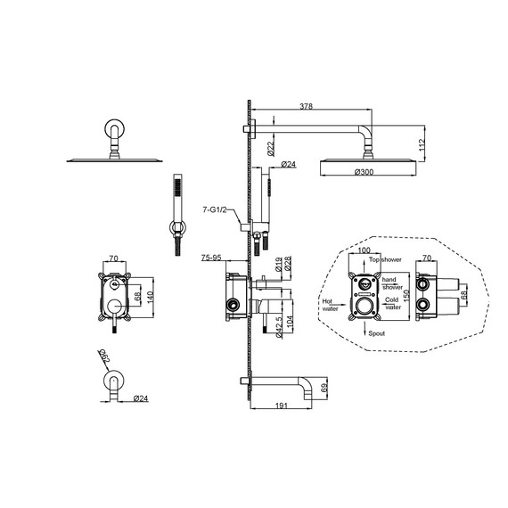 Душевая система для ванны Boheme Uno 464-2-BRB (со скрытой частью) брашированная бронза фото 2