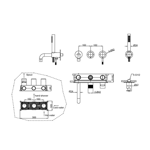 Смеситель для ванны Boheme Uno 464-3-CB (со скрытой частью) брашированная медь фото 2