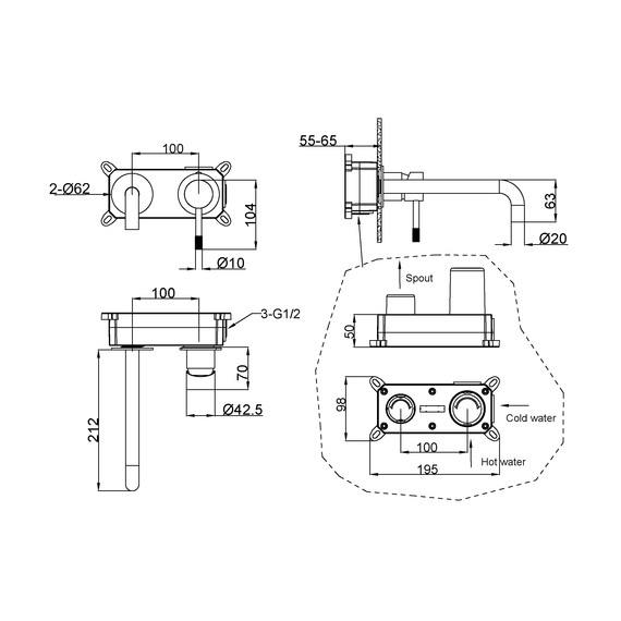 Смеситель для раковины настенный Boheme Uno 465-BRB (со скрытой частью) брашированная бронза фото 2