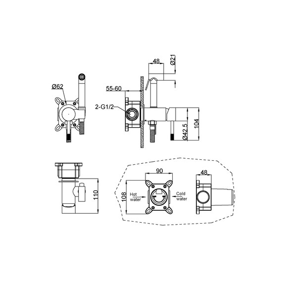 Набор для гигиенического душа Boheme Uno 467-BRB (со скрытой частью) брашированная бронза фото 2