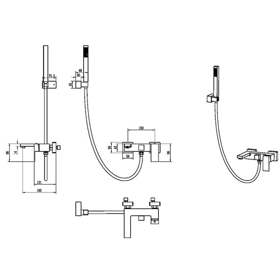 Смеситель для ванны Boheme Qubic 473-BRB, брашированная бронза фото 2