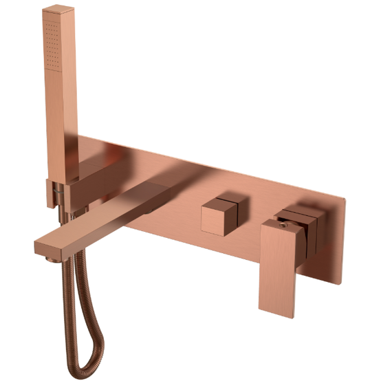 Смеситель для ванны Boheme Qubic 474-2-CB (со скрытой частью) брашированная медь фото 