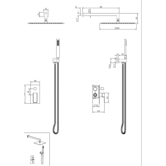 Душевая система для душа Boheme Qubic 474-3-CB (со скрытой частью) брашированная медь фото 2