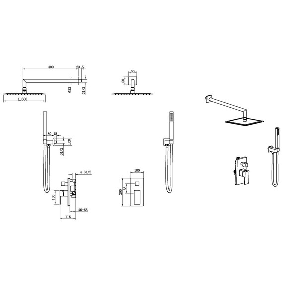 Душевая система для душа Boheme Qubic 474-3-MG (со скрытой частью) золото матовое фото 3