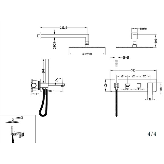 Душевая система для ванны Boheme Qubic 474-CB (со скрытой частью) брашированная медь фото 3