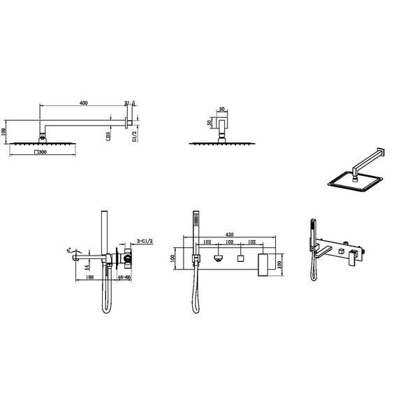Душевая система для ванны Boheme Qubic 474-NB (со скрытой частью) никель фото 2