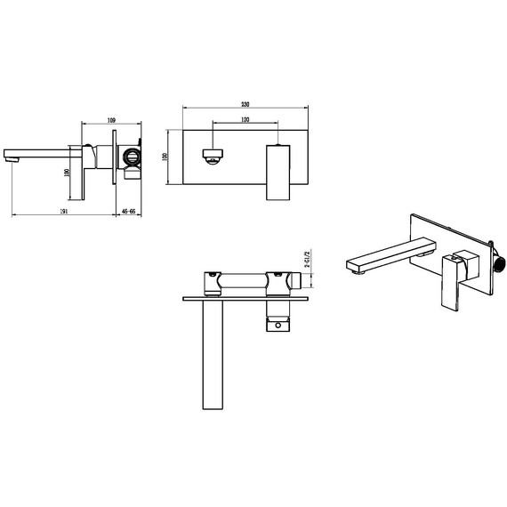 Смеситель для раковины настенный Boheme Qubic 475-CB (со скрытой частью) брашированная медь фото 2