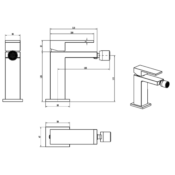 Смеситель для биде Boheme Qubic 476-BRB, брашированная бронза фото 2