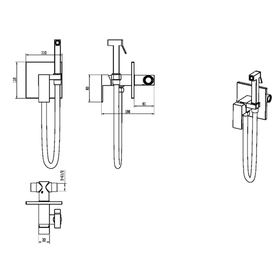 Набор для гигиенического душа Boheme Qubic 477-BRB (со скрытой частью) брашированная бронза фото 2