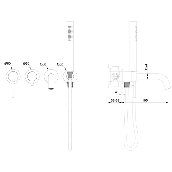 Смесители для ванны Wonzon & Woghand Stick WW-889017-BN (со скрытой частью) никель фото 2