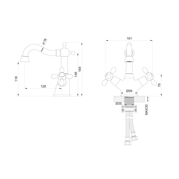 Смесители для раковины Wonzon & Woghand Retro WW-88139020-PG, золото фото 5