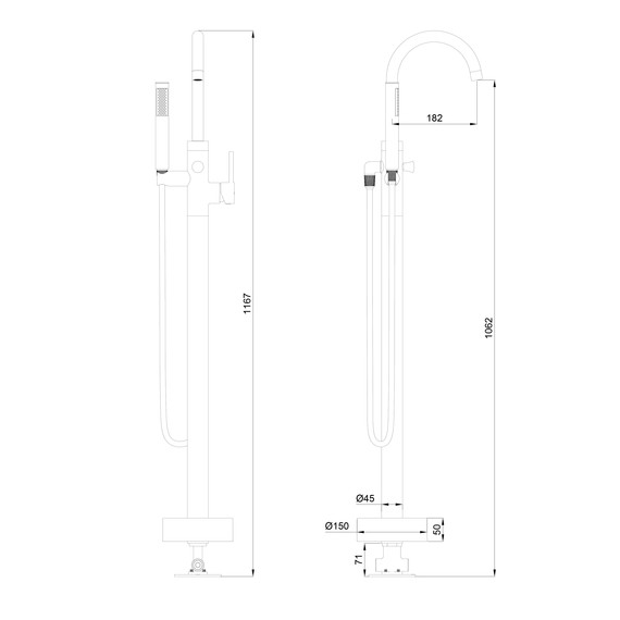 Смеситель для ванны напольный Wonzon & Woghand Stick WW-88649017-BG, золото фото 8