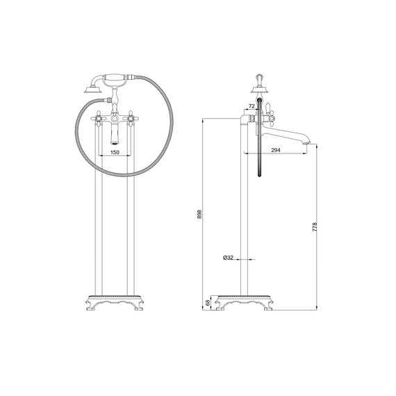 Смеситель для ванны напольный Wonzon & Woghand Retro WW-88649020-BG, золото фото 6