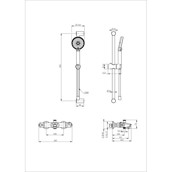 Смесители для ванны с термостатом Wonzon & Woghand WW-C2001-A-BGG, тёмный графит фото 2