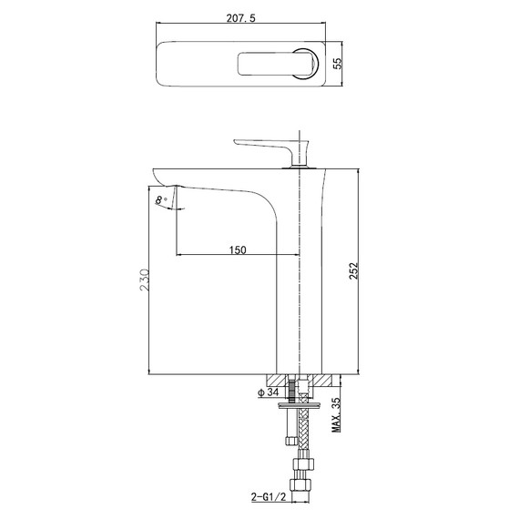 Смеситель для раковины высокий Wonzon & Woghand Shark WW-481102-CR фото 6