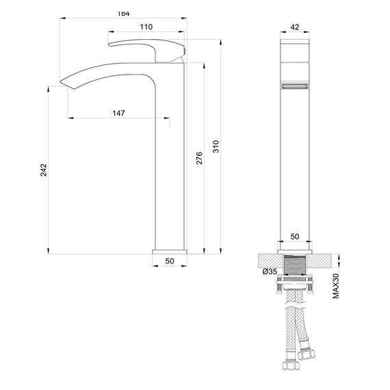 Смеситель для раковины высокий Wonzon & Woghand Fit WW-88239009-BG, золото фото 5