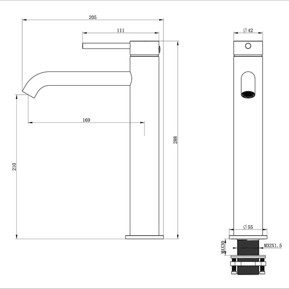 Смеситель для раковины высокий Wonzon & Woghand Stick WW-88239017-BGM, тёмный графит фото 6