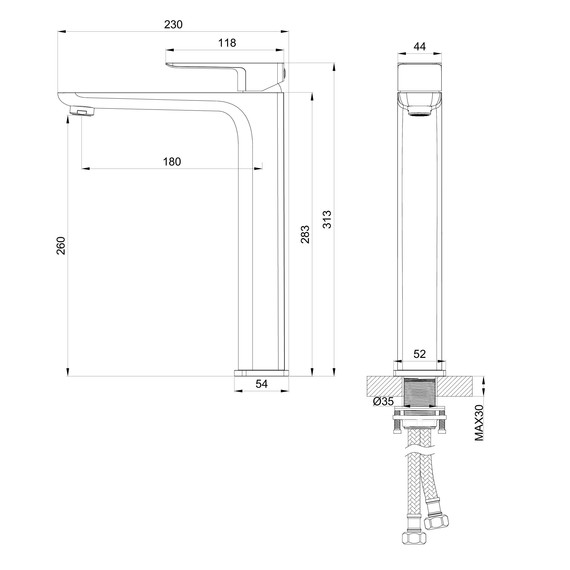 Смеситель для раковины высокий Wonzon & Woghand Edge WW-88239003-CR фото 6