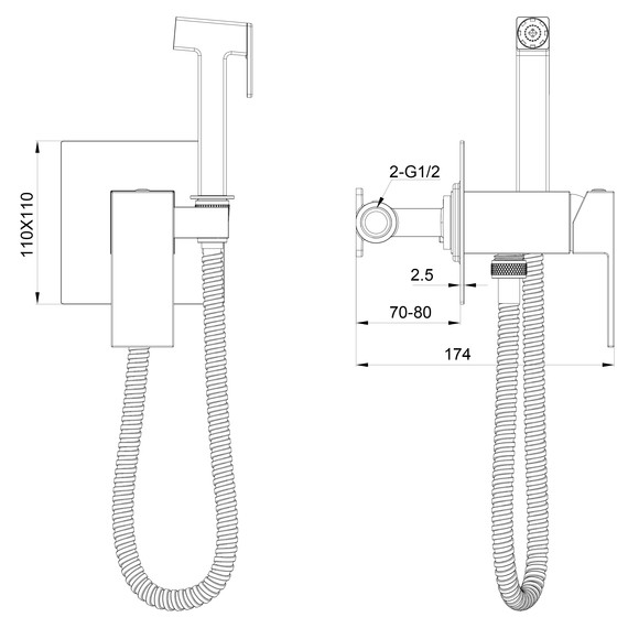 набор для гигиенического душа Wonzon & Woghand Cube WW-88829016-CR (со скрытой частью) фото 6
