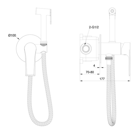 набор для гигиенического душа Wonzon & Woghand Brilliant WW-88829079-BGM (со скрытой частью) тёмный графит фото 6