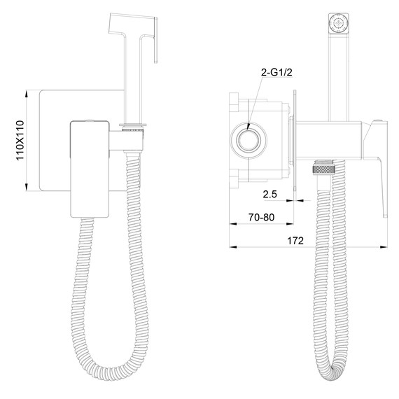 набор для гигиенического душа Wonzon & Woghand Cube 2.0 WW-88829068-MB (со скрытой частью) чёрный фото 6