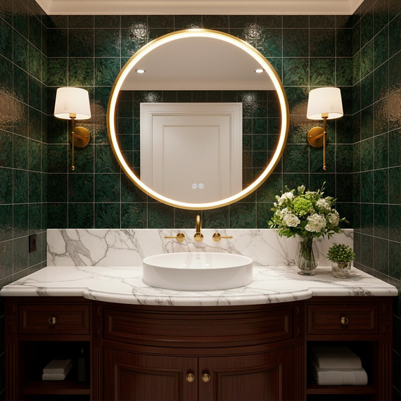 Зеркало Azario Димион 70 см АZ-LED011025 (подсветка, подогрев и сенсорный выключатель) золото матовое фото 3