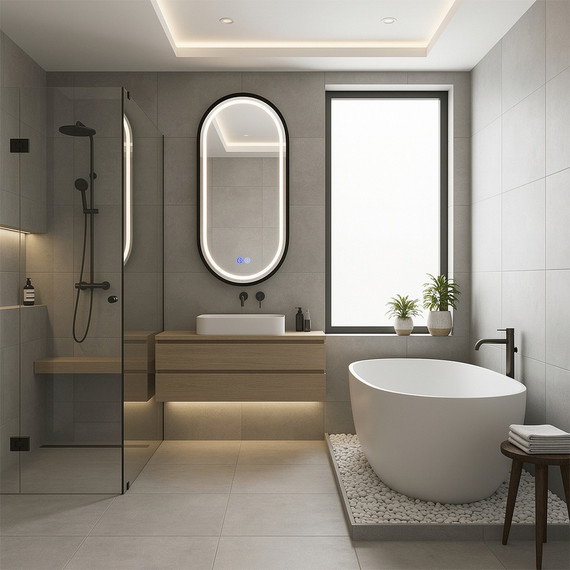 Зеркало Azario Блейк 50 см АZ-LED011125 (подсветка, подогрев и сенсорный выключатель) чёрный матовый фото 3