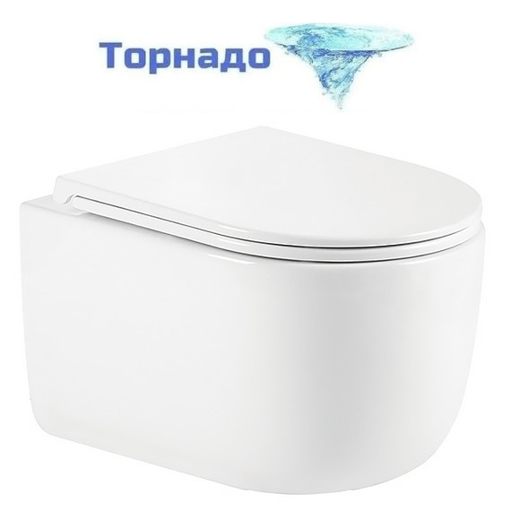 Унитаз подвесной безободковый Azario Serenata AZ-5101T-WHT с тонким быстросъемным сиденьем микролифт (Система смыва торнадо) фото 