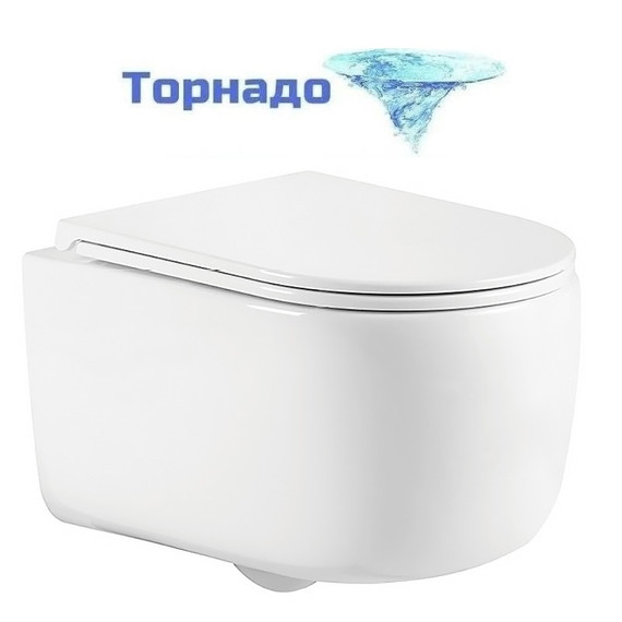 Унитаз подвесной безободковый Azario Nata AZ-5102T-WHT с тонким быстросъемным сиденьем микролифт (Система смыва торнадо) фото 