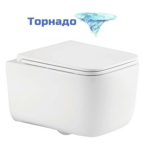 Унитаз подвесной безободковый Azario Bacio AZ-5103T-WHT с тонким быстросъемным сиденьем микролифт (Система смыва торнадо) фото 