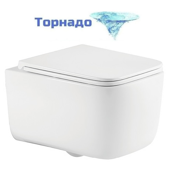 Унитаз подвесной безободковый Azario Vater AZ-5104T-WHT с тонким быстросъемным сиденьем микролифт (Система смыва торнадо) фото 