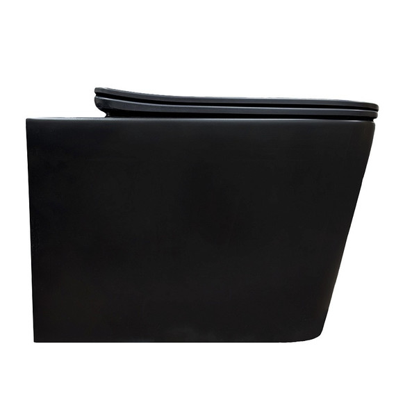 Унитаз подвесной безободковый Azario Cascad-Black AZ-2303A-MB с быстросъемным сиденьем микролифт (система смыва Торнадо) чёрный матовый фото 2