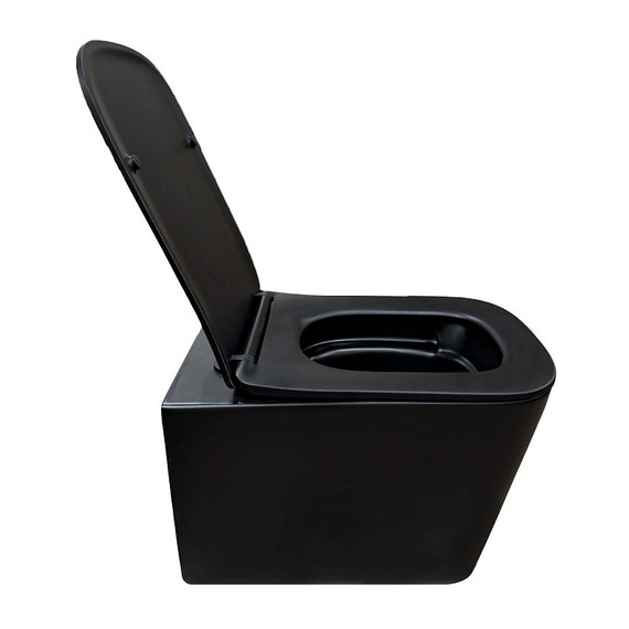 Унитаз подвесной безободковый Azario Cascad-Black AZ-2303A-MB с быстросъемным сиденьем микролифт (система смыва Торнадо) чёрный матовый фото 4