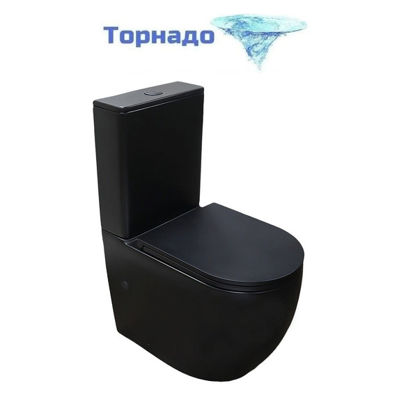Унитаз-компакт безободковый Azario Cobalt-Black AZ-6089A-MB с быстросъемным сиденьем микролифт (система смыва Торнадо) чёрный матовый фото 