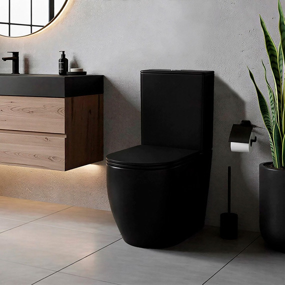 Унитаз-компакт безободковый Azario Cobalt-Black AZ-6089A-MB с быстросъемным сиденьем микролифт (система смыва Торнадо) чёрный матовый фото 11