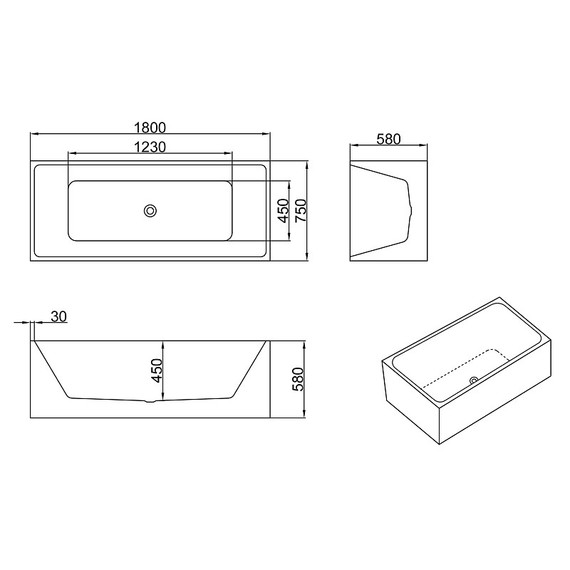 Ванна отдельностоящая Azario Katrina 180х75 см AZ-6601C-18075 фото 6